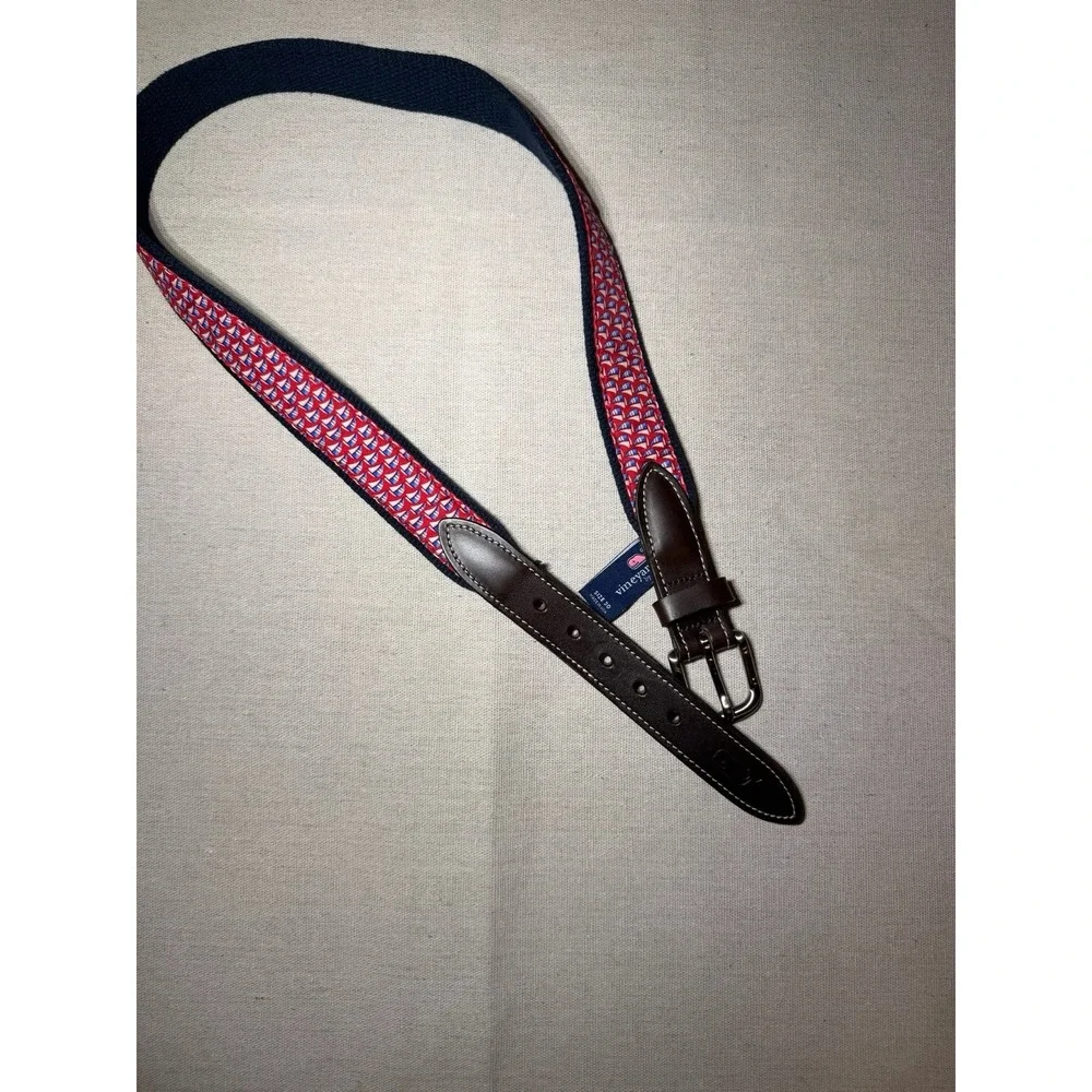 Vineyard Vines Belt Size 30 Red Sailboats